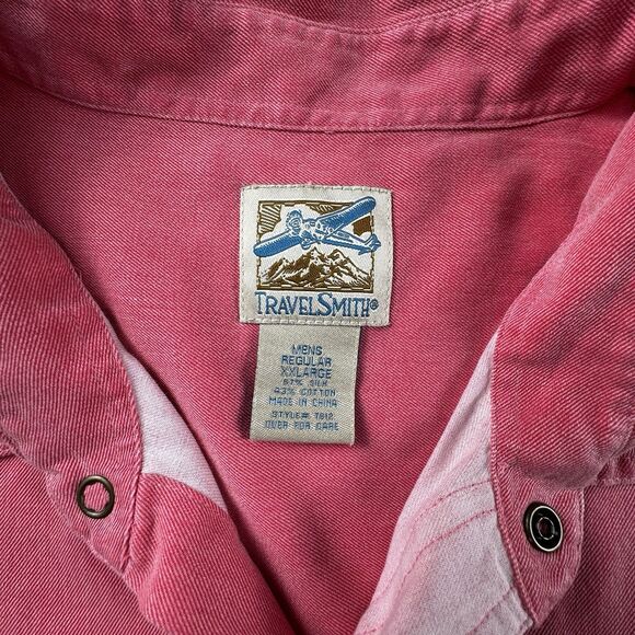 Travel Smith Button Up Silk Shirt Mens XXL Red Pockets Long Sleeve - Picture 6 of 7